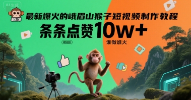 最新爆火的峨眉山猴子短视频制作教程，条条点赞10w+，谁做谁火【教程+提示词】-创奇社 - AI前沿·副业变现·资源教程！