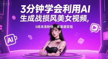 3分钟学会利用AI生成战损风美女视频， 0成本涨粉快，多渠道变现-创奇社 - AI前沿·副业变现·资源教程！