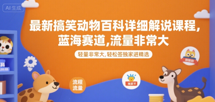 最新搞笑动物百科详细解说课程，蓝海赛道，流量非常大，轻松签独家进精选-创奇社 - AI前沿·副业变现·资源教程！