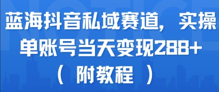 蓝海抖音私域赛道，实操单账号当天变现288+(附教程)